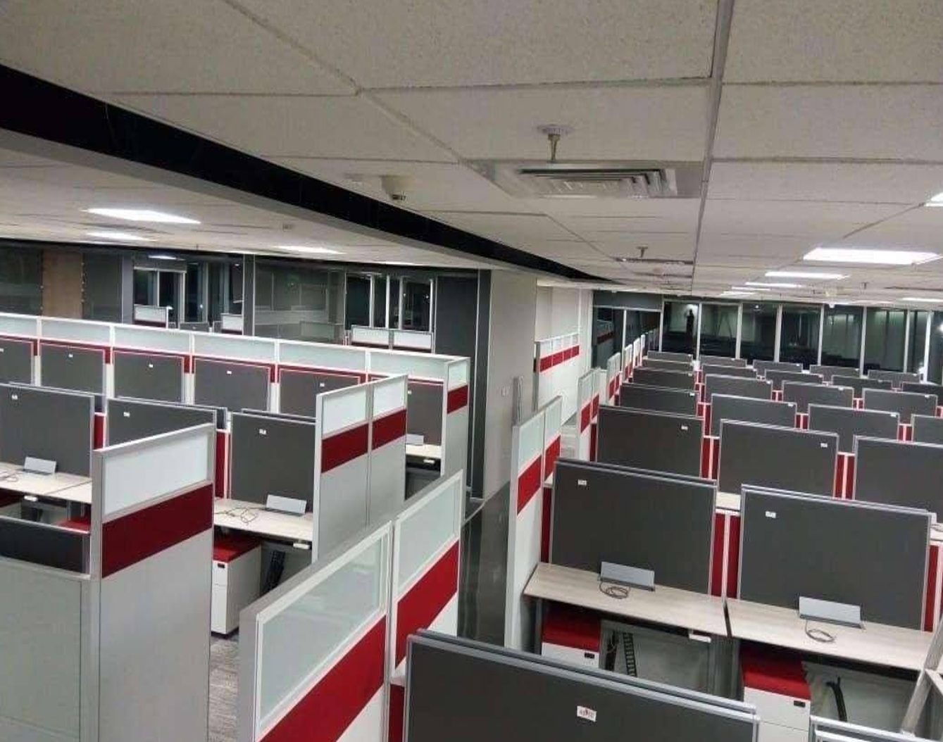 Open-plan corporate office workstations
