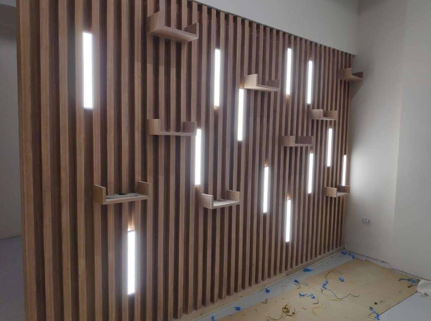 Timber slat feature wall with lights
