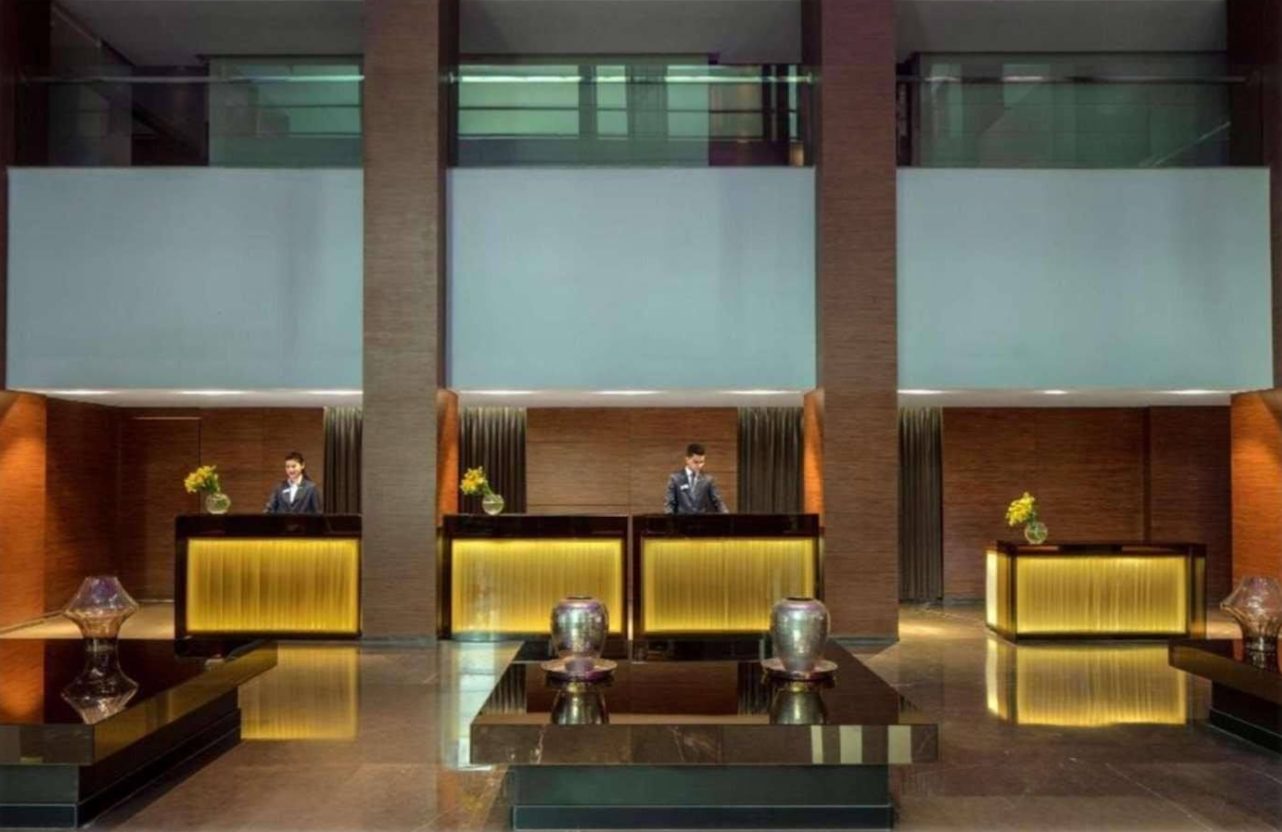 Hotel reception lobby fit-out at Radisson Blu Atria, Bengaluru
